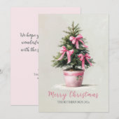 Pink Bows Merry Christmas Tree Feestdagenkaart (Voorkant / Achterkant)