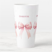 Pink bows scriptnaam latte mok (Voorkant)