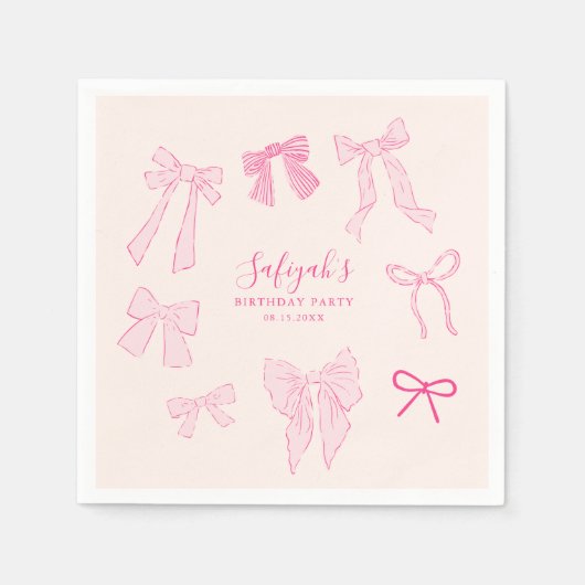 Pink Bows Whimsical verjaardagsfeestje Servet (Voorkant)
