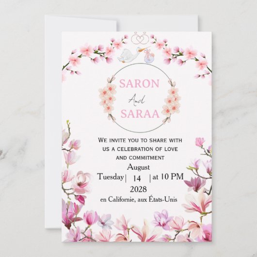 Pink Boy-Girl Baby Shower Invitation (Devant)