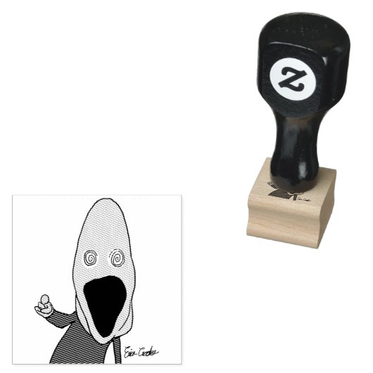 Pink brainwashed puppet pointing 	rubberstempel (Gestempeld)