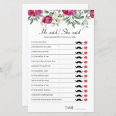 Pink Bridal Shower Game He Said She Said (Voorkant / Achterkant)