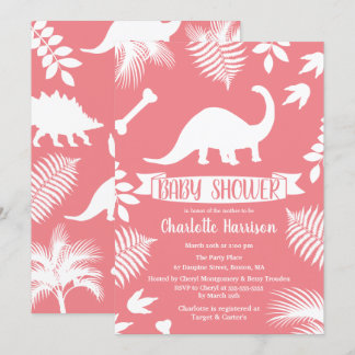 Pink Brontosaurus Dinosaur Baby shower Kaart