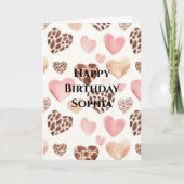 Pink Brown Cream Leopard Animal Hearts Birthday Kaart (Voorkant)