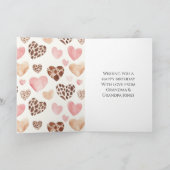 Pink Brown Cream Leopard Animal Hearts Birthday Kaart (Binnen)