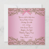 Pink Brown dentelle fille bébé douche Invitations (Dos)