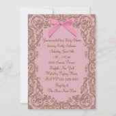 Pink Brown dentelle fille bébé douche Invitations (Dos)