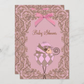 Pink Brown dentelle fille bébé douche Invitations (Devant / Derrière)