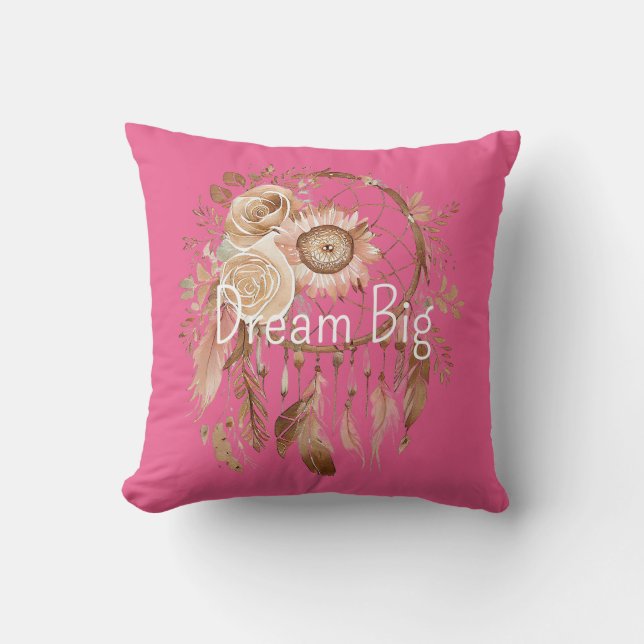 Pink Brown Floral Dream Catcher Kussen (Voorkant)