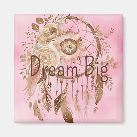 Pink Brown Floral Dream Catcher Magneet (Voorkant)