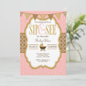 Pink Brown Gold Sip Et Voir Invitation (Debout devant)