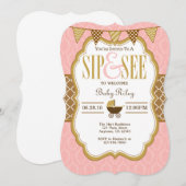 Pink Brown Gold Sip Et Voir Invitation (Devant / Derrière)