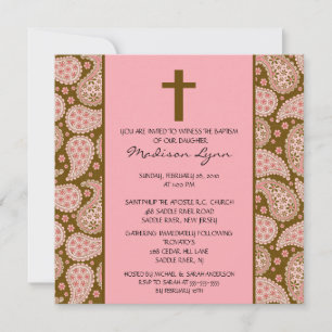 PINK & BROWN PAISLEY Baby Girl Baptisme Indeling Kaart