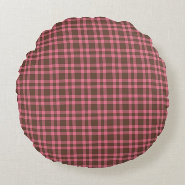 Pink Brown Plaid Pattern Rond Kussen (Voorkant)