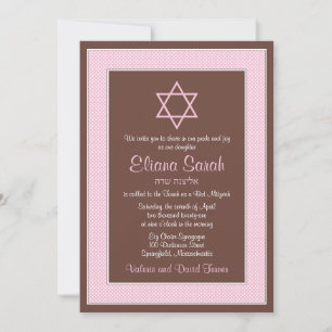 Pink Brown Polka Dot Bat Mitzvah Uitnodiging