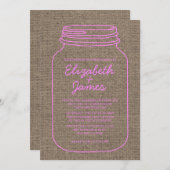 Pink & Brown Rustic Mason Jar Mariage Invitations (Devant / Derrière)