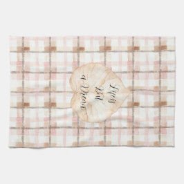 Pink Brown White Plaid Stripes Leaf Theedoek