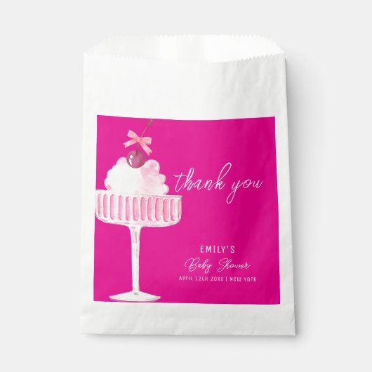 Pink Brunch Bubbly Cherry Champagne Baby shower Bedankzakje (Voorkant)