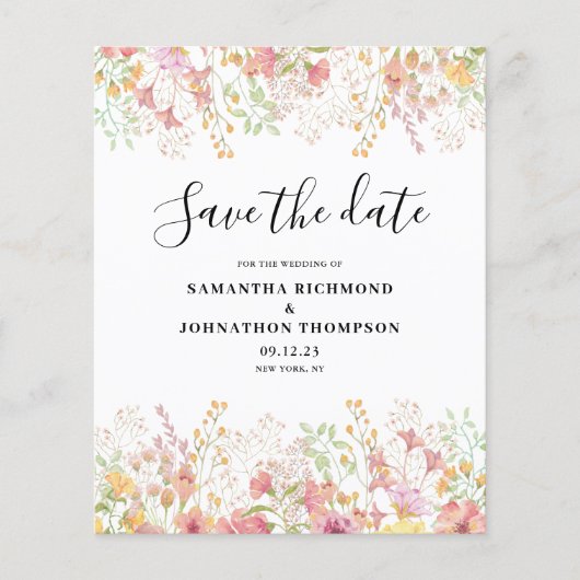 Pink budget Waterverf Floral sparen de datum Flyer (Voorkant)