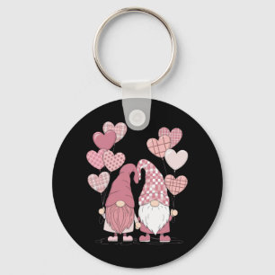 Pink Buffalo Plaid Heart Gnomes Valentijnsdag Sleutelhanger