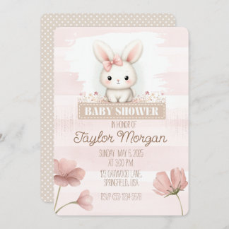 Pink Bunny Baby Shower Invitation Kaart