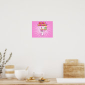Pink Bunny Birthday Cartoon Poster (Keuken)