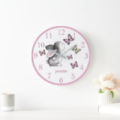 Pink Bunny Butterfly Nursery Decor Wall klok (Huis)