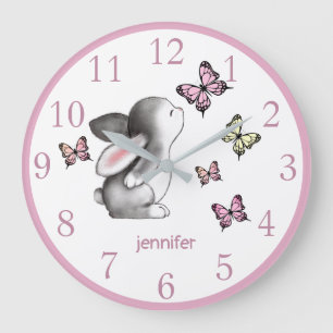 Pink Bunny Butterfly Nursery Decor Wall klok