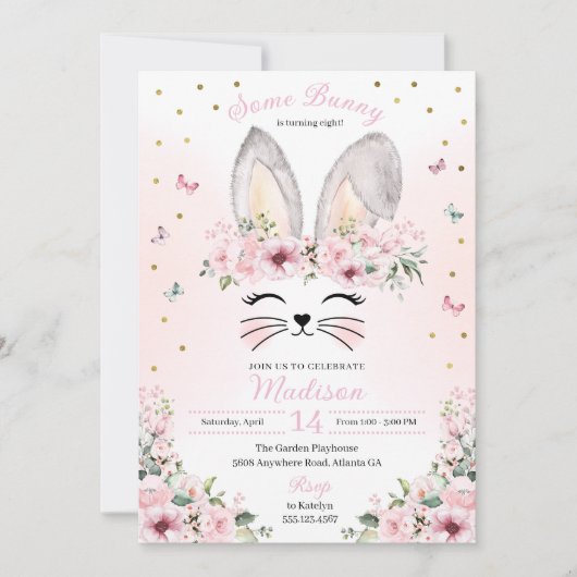 Pink Bunny Ears Flower Crown Paasdag Kaart (Voorkant)