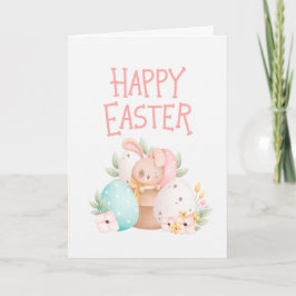 Pink Bunny Easter Holiday Card Bedankkaart