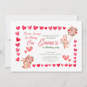 Pink bunny Floral eerste verjaardag Kaart