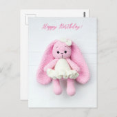 Pink Bunny Happy Birthday Art Briefkaart (Voorkant / Achterkant)
