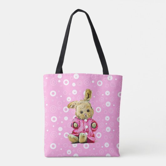 Pink Bunny Personalized White Polka Dot Canvas tas (Achterkant)