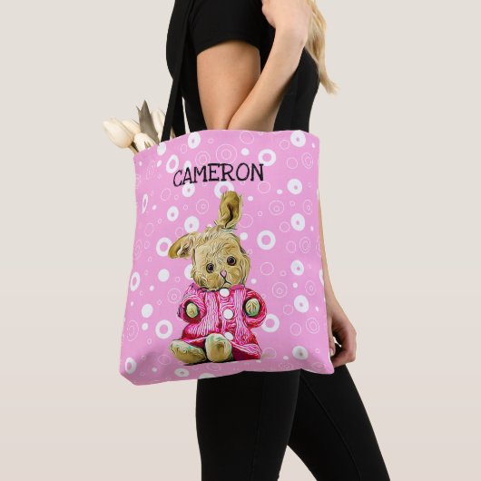 Pink Bunny Personalized White Polka Dot Canvas tas (Dichtbij)