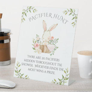 Pink Bunny Rabbit Baby shower Game Reclamebord Met Voetstuk