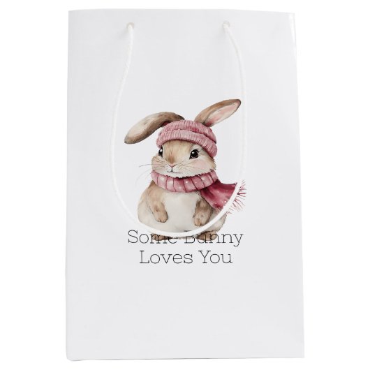 Pink Bunny Rabbit Christmas  Medium Cadeauzakje (Voorkant)