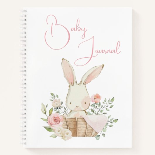Pink Bunny Rabbit Fancy Script Baby Notitieboek (Voorkant)