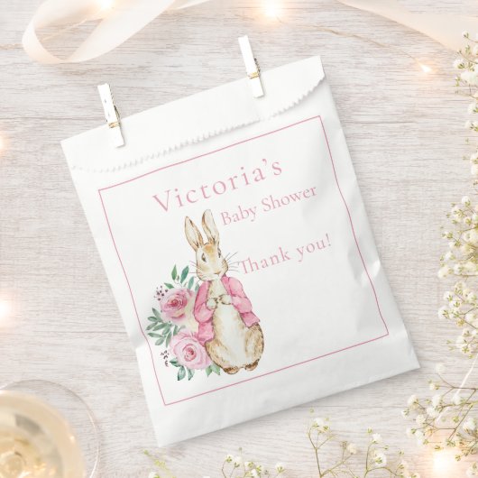 Pink Bunny Rabbit Floral Baby shower Bedankzakje (Geknipt)