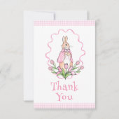 Pink Bunny Rabbit Gingham Floral Baby shower Bedankkaart (Voorkant)