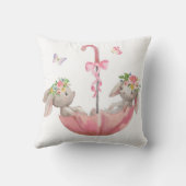 Pink Bunny Umbrella Boho Baby Girl Nursery Pillow Kussen (Achterkant)