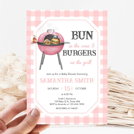 Pink Burger BBQ Baby Shower Kaart