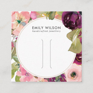PINK BURGUNDY BLUSH FLORAL HAIR CLIP DISPLAY CARD VIERKANTE VISITEKAARTJE