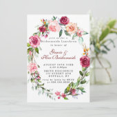 Pink Burgundy Floral Bridesmaids Invitations de dé (Debout devant)