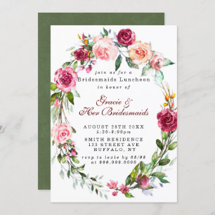 Pink Burgundy Floral Bridesmaids Invitations de dé