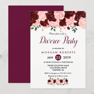 Pink & Burgundy Floral Divorce Party Uitnodiging