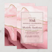 Pink Burgundy Gold Marble Agate 30th Birthday Kaart (Voorkant / Achterkant)