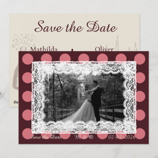 Pink &Burgundy Polka Dot Vintage Lace Invitation