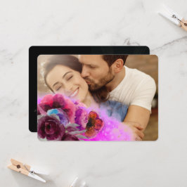 Pink Burgundy Waterverf Floral 2 Foto's bruiloft Kaart