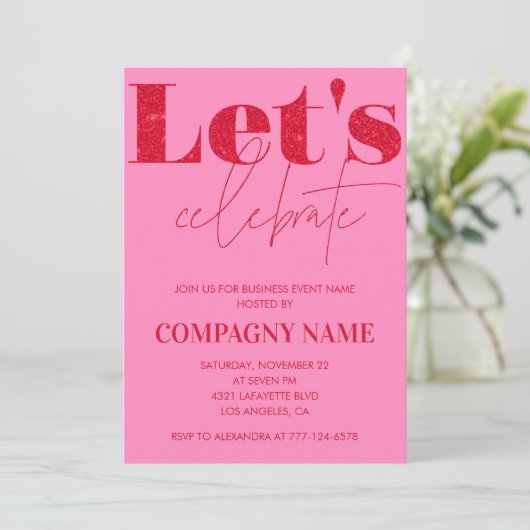 Pink Business-feestuitnodiging Laten we het vieren Kaart (Staand voorkant)