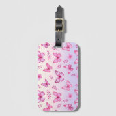 Pink butterflies and flowers pattern bagagelabel (Voorkant (verticaal))